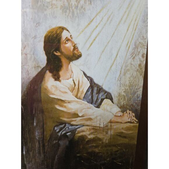 Vintage Jesus Print Praying At The Garden Of Gethsemane Gold Frame 16 X 12 - Picture 7 of 16